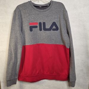 FILA Classic Colorblock Sweatshirt Gray & Red Logo Crewneck Men’s XL Extra Large